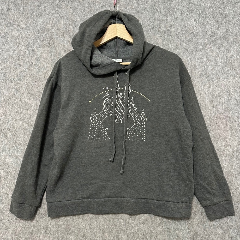 Disney Parks Rhinestone Castle Hoodie Sweatshirt Dark Gray‎ Women's Size S
